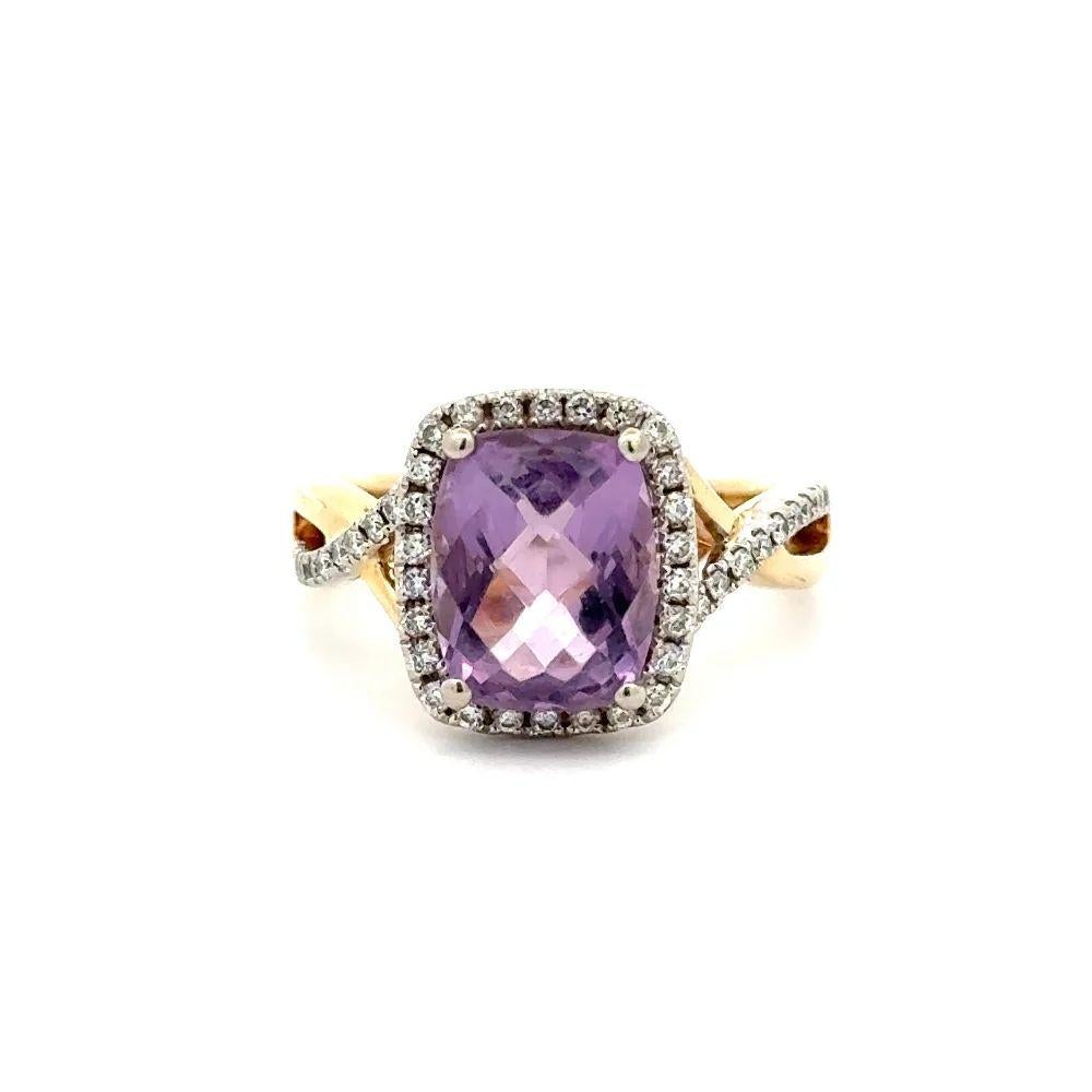 Mixed Cut 2 Carat Checkerboard Amethyst and Diamond Gold Cocktail Ring For Sale