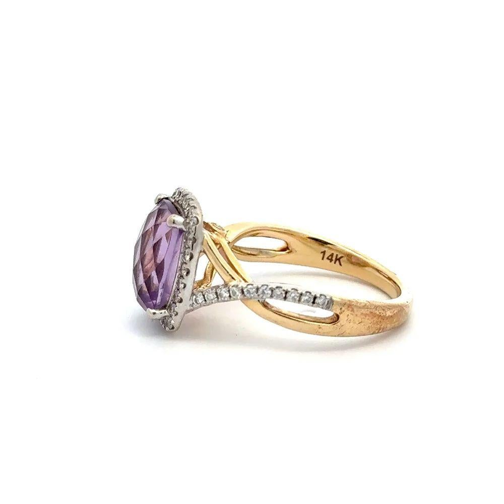 Women's 2 Carat Checkerboard Amethyst and Diamond Gold Cocktail Ring For Sale