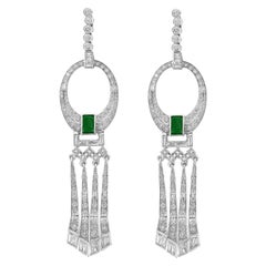 2 Carat Colombian Emerald Cut Emerald Diamond  Drop / Cocktail Earrings Platinum
