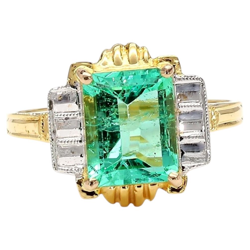 2 Carat Colombian Emerald Diamond Cut 14K Gold Ring