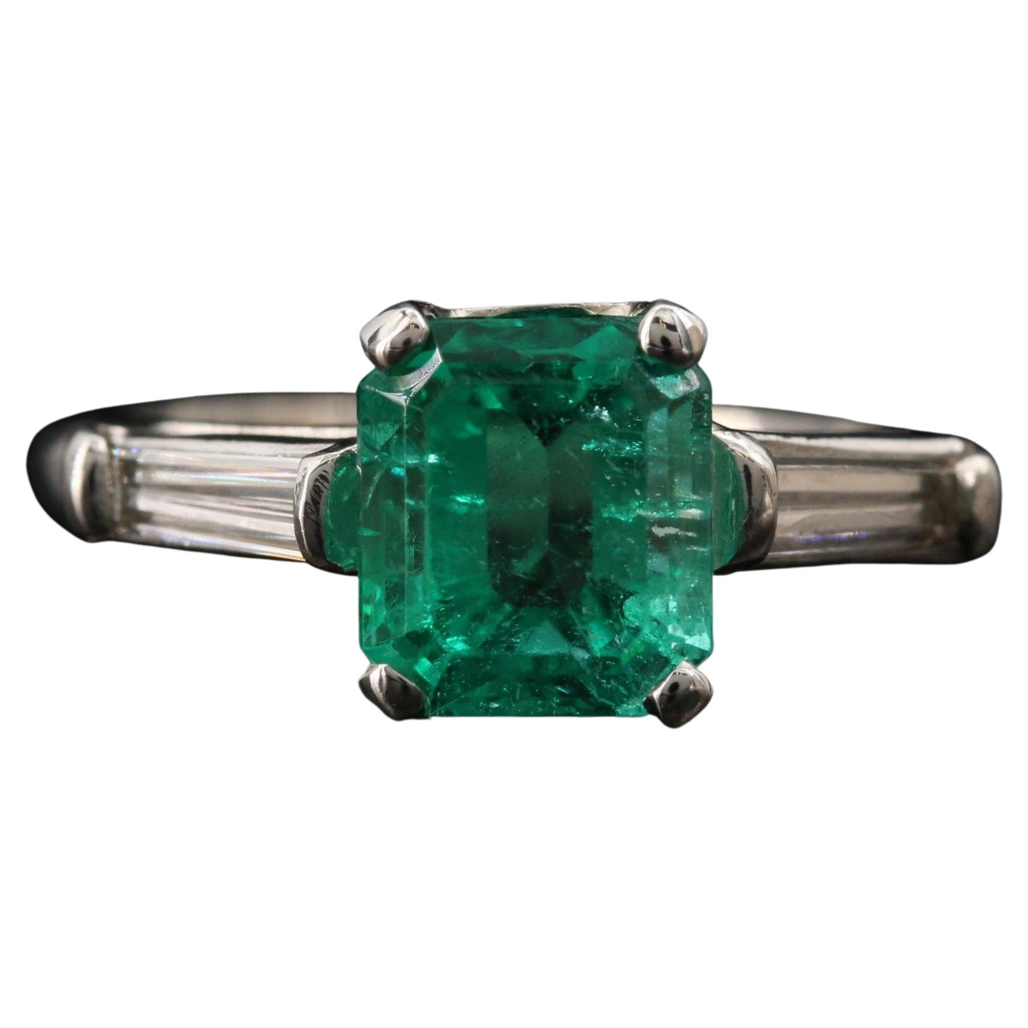 2 Carat Natural Zambian Emerald Diamond Engagement Ring, Minimalist Emerald Ring