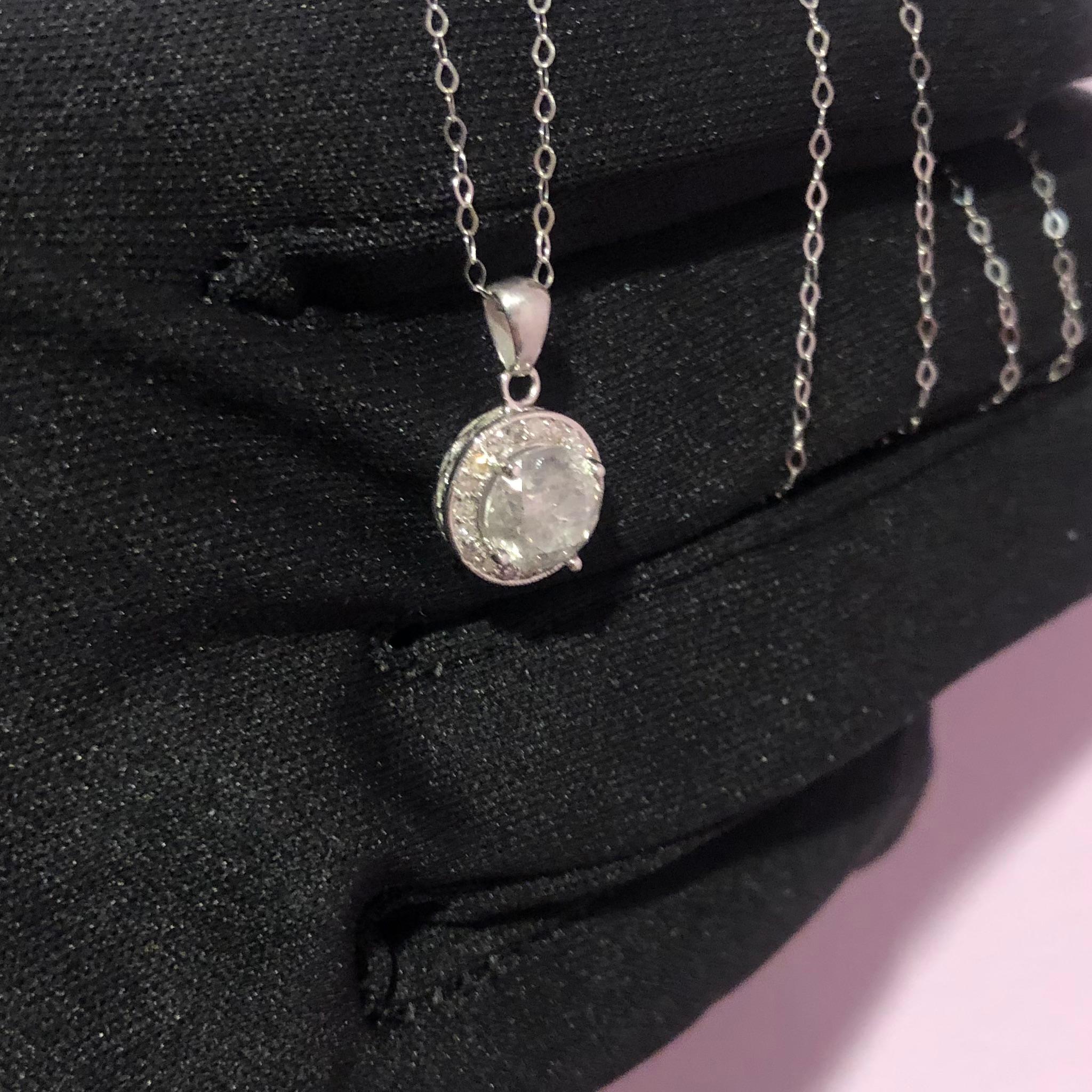 Women's 2 Carat Ct 1 Brilliant Round Diamond Halo Pendant Necklace in 14k White Gold For Sale