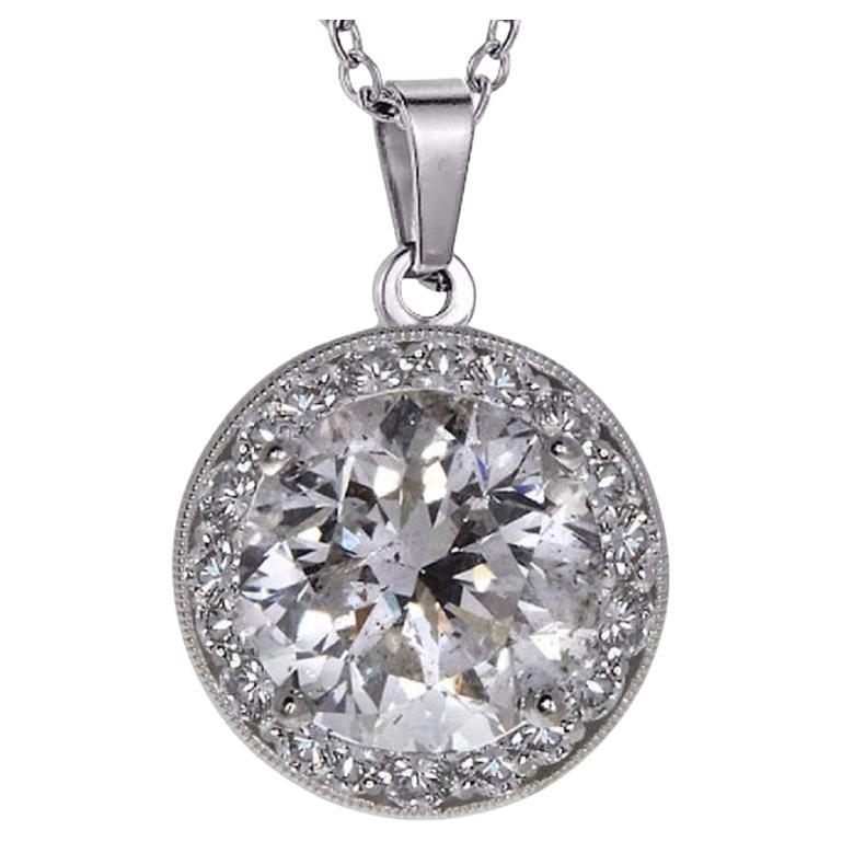 2 Carat Ct 1 Brilliant Round Diamond Halo Pendant Necklace in 14k White Gold For Sale