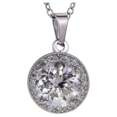 2 Karat Ct Brillant Rund Diamant Halo Anhänger Halskette in 14k Weißgold