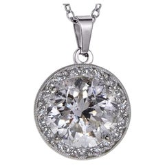 Collier pendentif halo de diamants ronds brillants de 2 carats en or blanc 14 carats