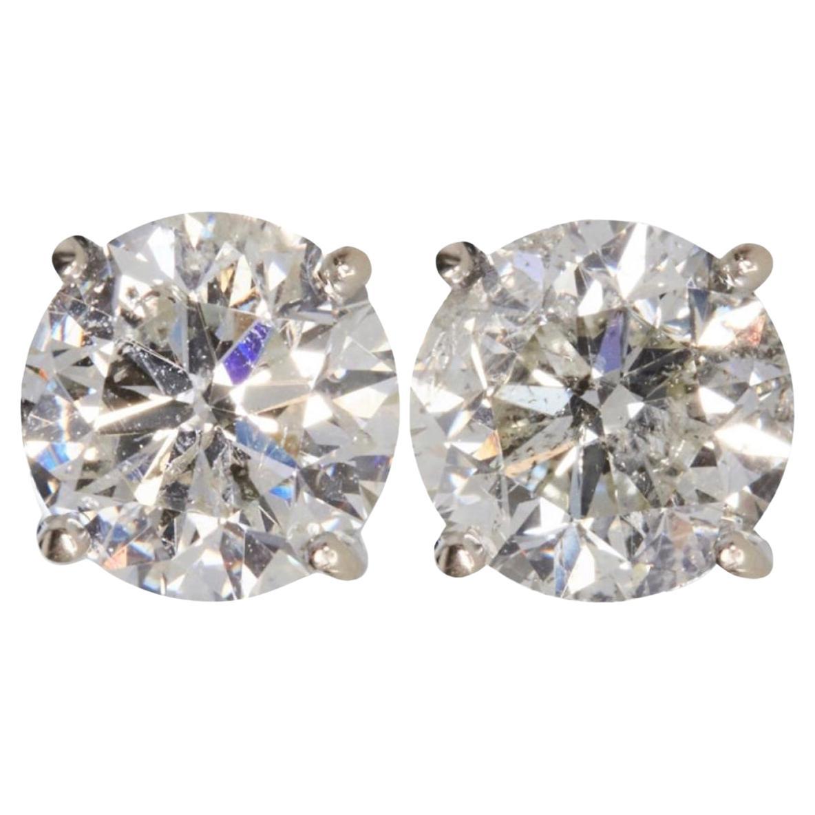 2 Carat Ct Real Natural Brilliant Round Solitaire Diamond Stud Earrings 14k Gold For Sale