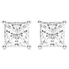  2 Carat Ct Real Natural Princess Cut Diamond Round Stud Earrings 14k Gold 1