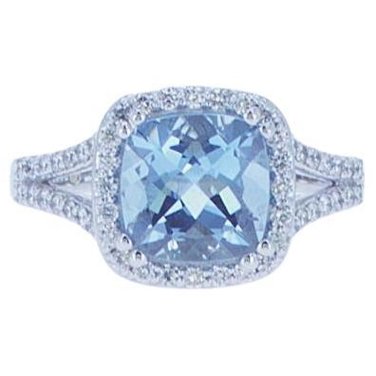 Carat Cushion Aqua Cocktail Ring For Sale at 1stDibs