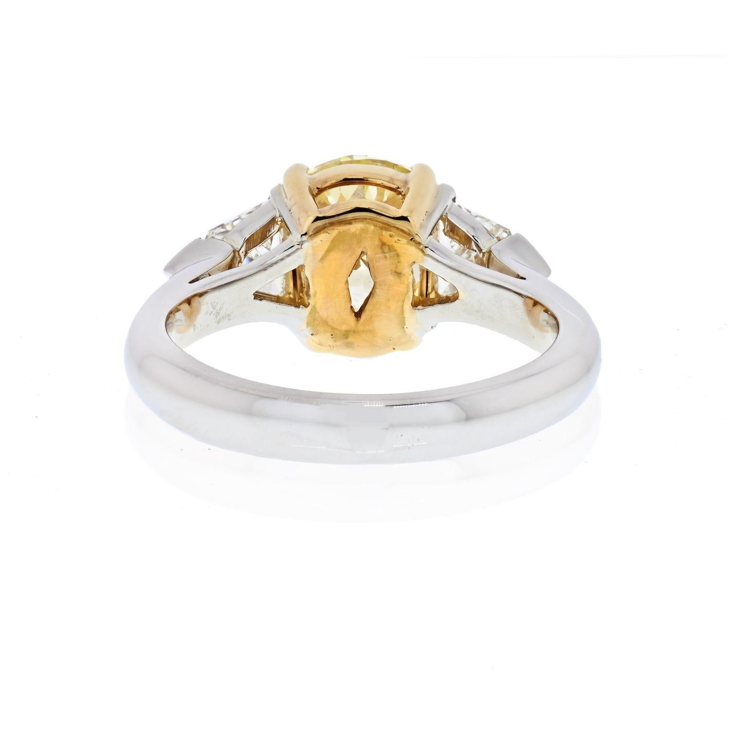 2 Carat Cushion Cut Diamond Fancy Yellow GIA with Side Bullets