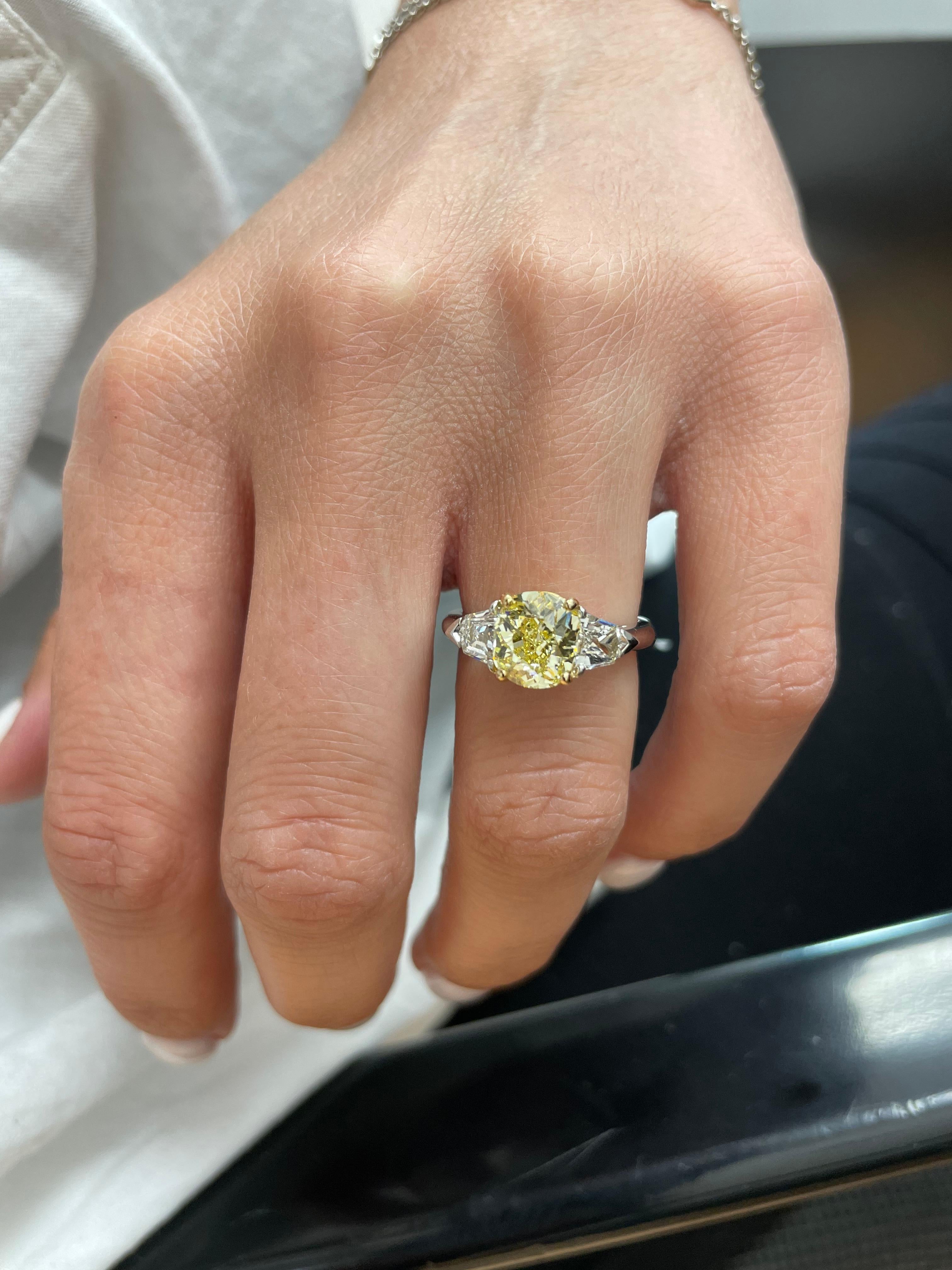 2 Carat Cushion Cut Diamond Fancy Yellow GIA with Side Bullets