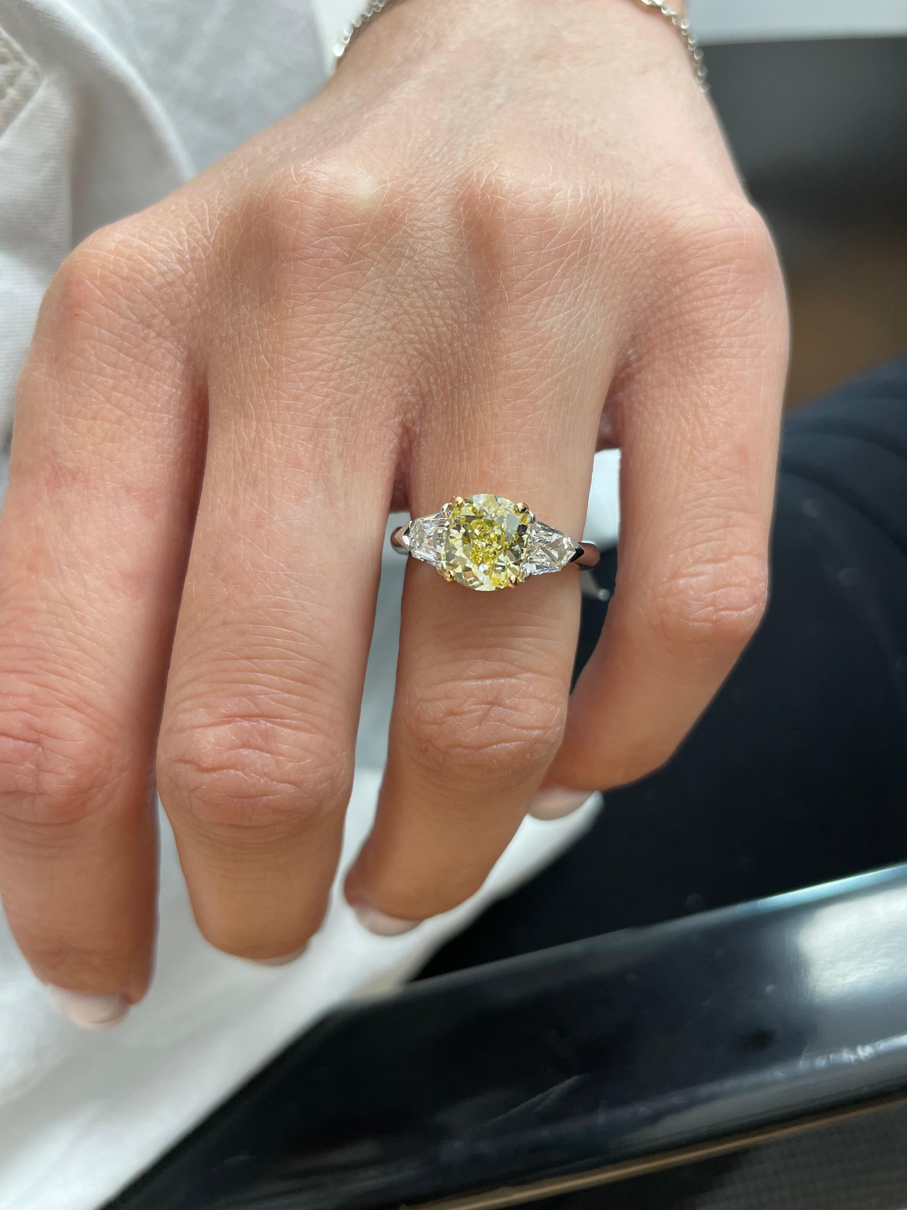 2 Carat Cushion Cut Diamond Fancy Yellow GIA with Side Bullets