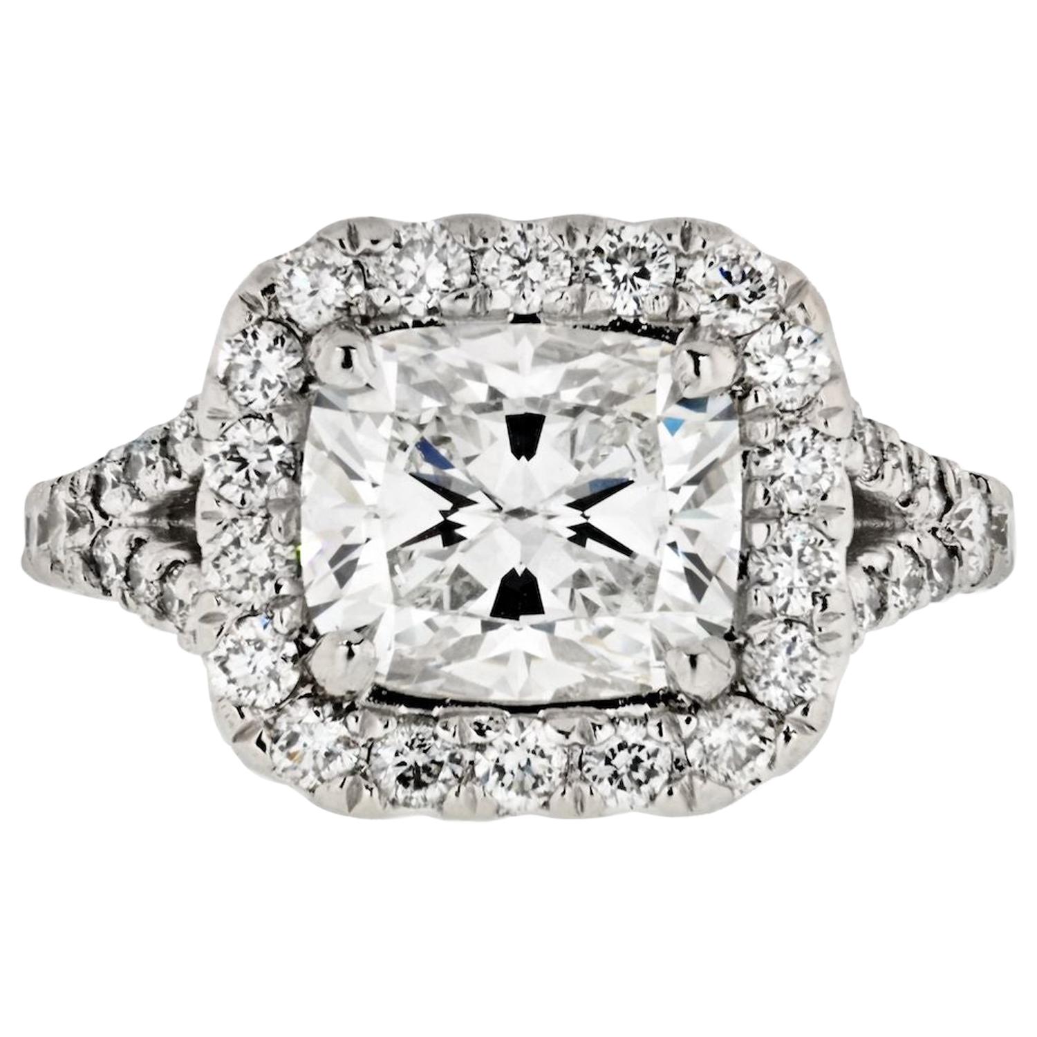 2 Carat Cushion Cut Diamond G/VS1 GIA Halo Set Split Shank Engagement Ring