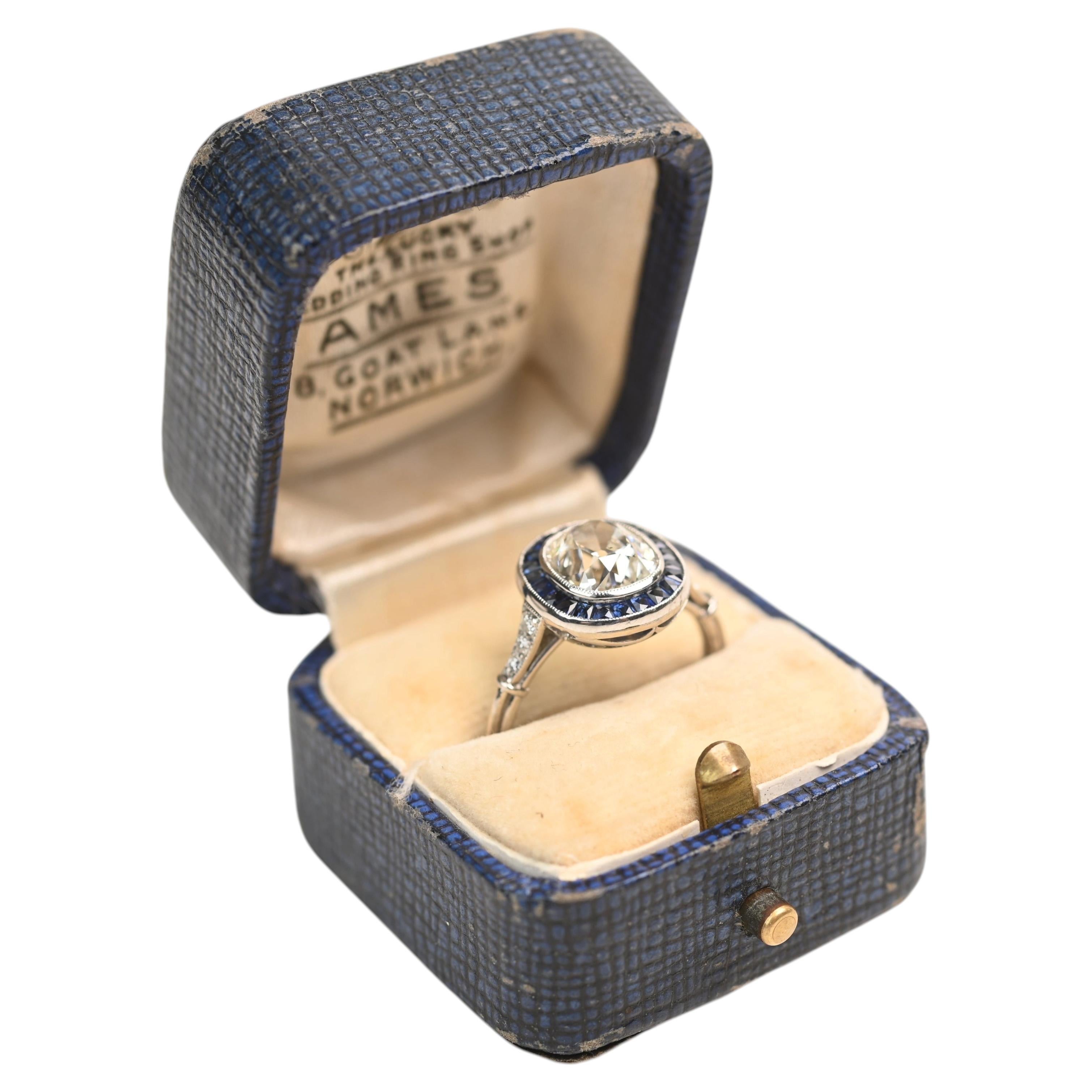 2 Carat Cushion Cut Engagement Ring. GIA Diamond J SI1 Sapphire Halo Platinum