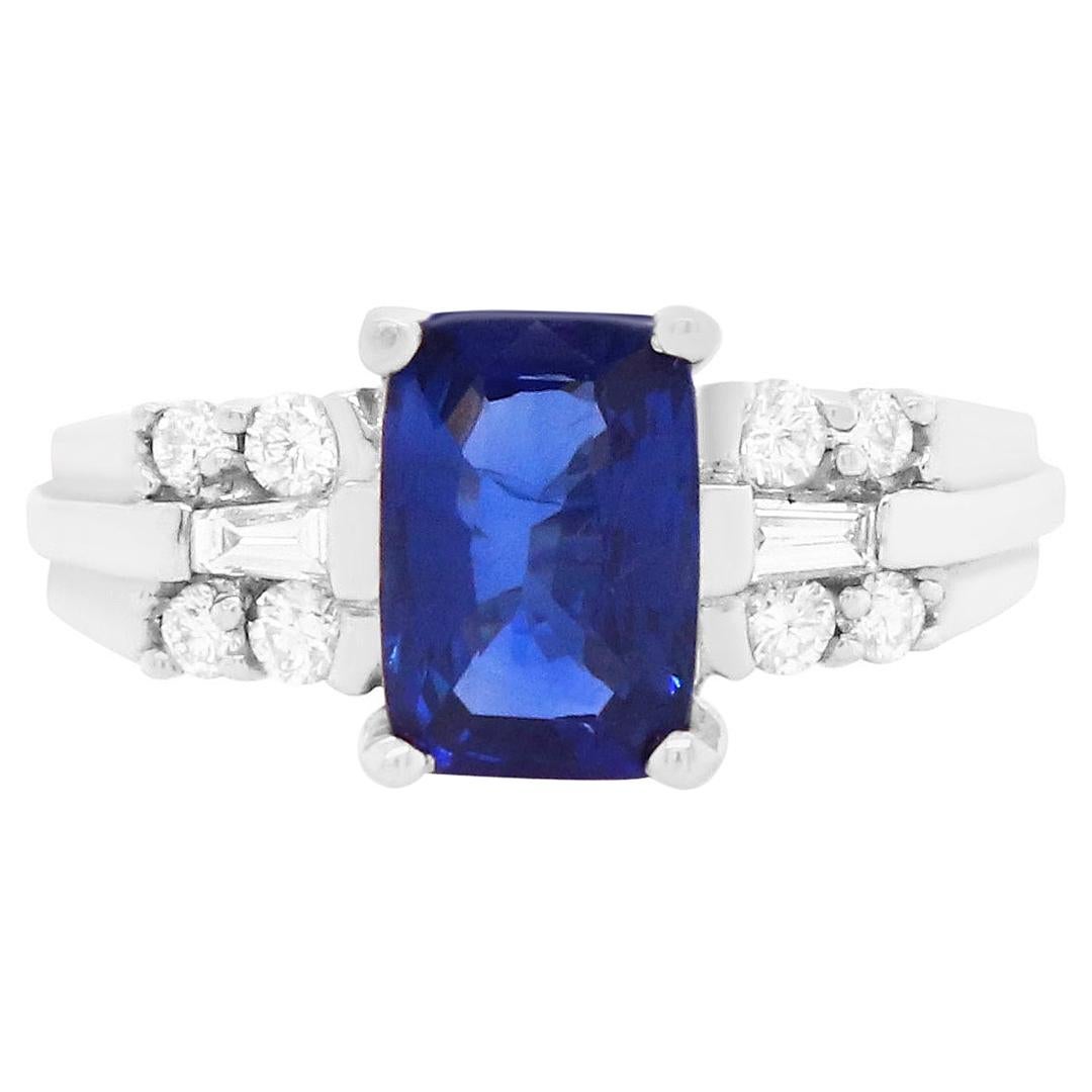 2 Carat Cushion Cut Blue Sapphire and Diamond Engagement Ring
