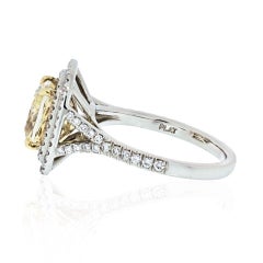 2 Carat Cushion Halo Diamond Ring Fancy Yellow 14K White Gold