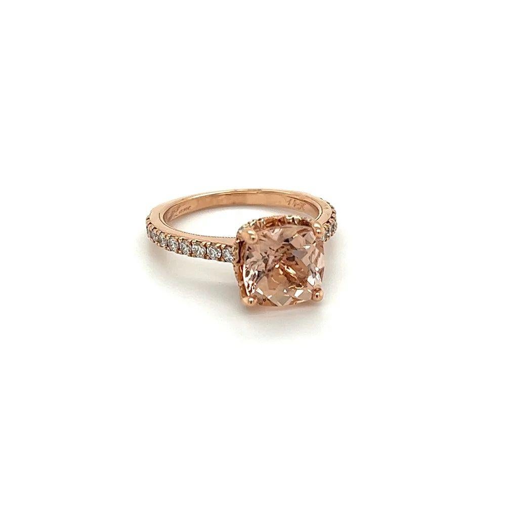 Simply Beautiful! Finely detailed Cushion Morganite and Diamond Vintage Neil Lane Platinum Cocktail Ring. Centering a 2 Carat Cushion Morganite Gemstone.  Surrounded by Diamonds weighing approx. 0.40tcw. Hand crafted 14K Rose Gold mounting. Size
