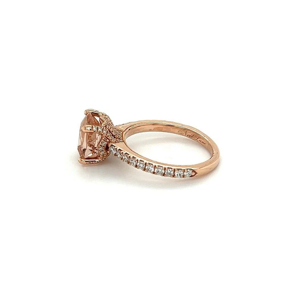 Modern 2 Carat Cushion Morganite and Diamond Vintage NEIL LANE Gold Cocktail Ring For Sale