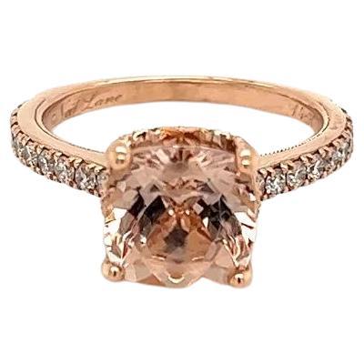 2 Carat Cushion Morganite and Diamond Vintage NEIL LANE Gold Cocktail Ring For Sale