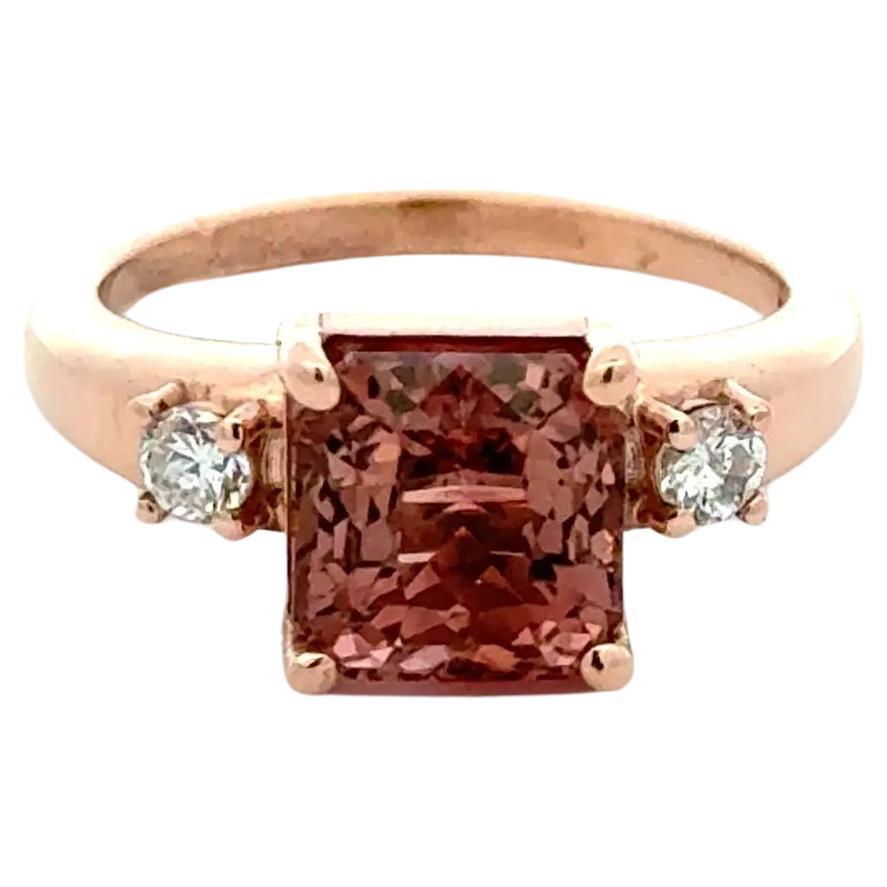 2 Carat Cushion Peach Tourmaline and Diamond Gold Vintage Cocktail Ring