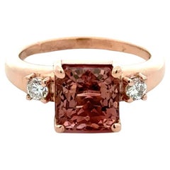 2 Carat Cushion Peach Tourmaline and Diamond Gold Vintage Cocktail Ring