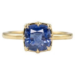 2 Carat Cushion Sapphire Victorian Style 14k Gold Cocktail Ring