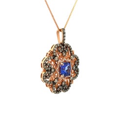 2 Carat Cushion Tanzanite Diamond Gold Signed Le Vian Designer Pendant Necklace