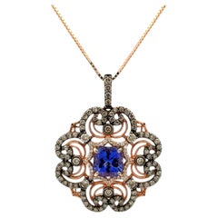 2 Carat Cushion Tanzanite Diamond Gold Signed Le Vian Designer Pendant Necklace