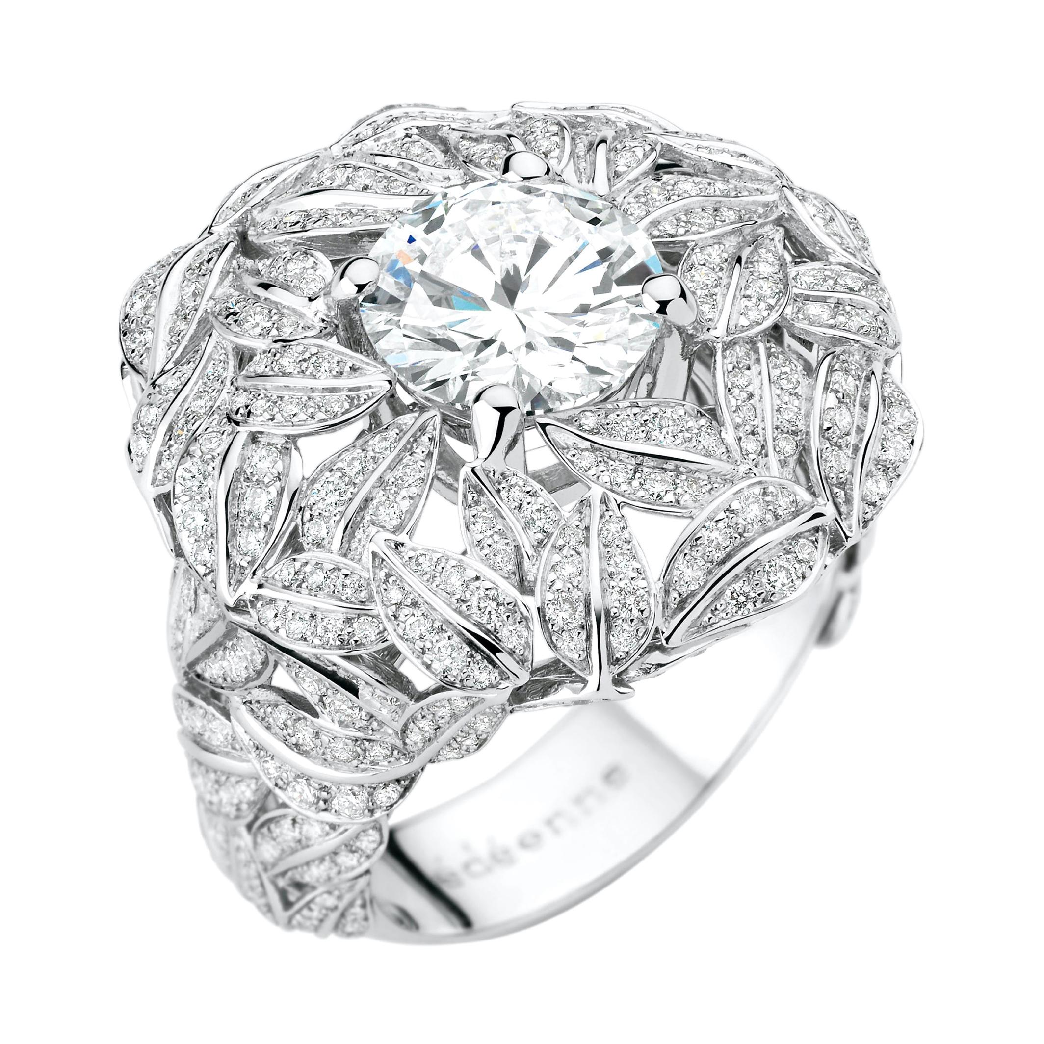 2 Carat D-Color GIA Certified Diamond 18k White Gold Ring on 400 Diamond Dome For Sale