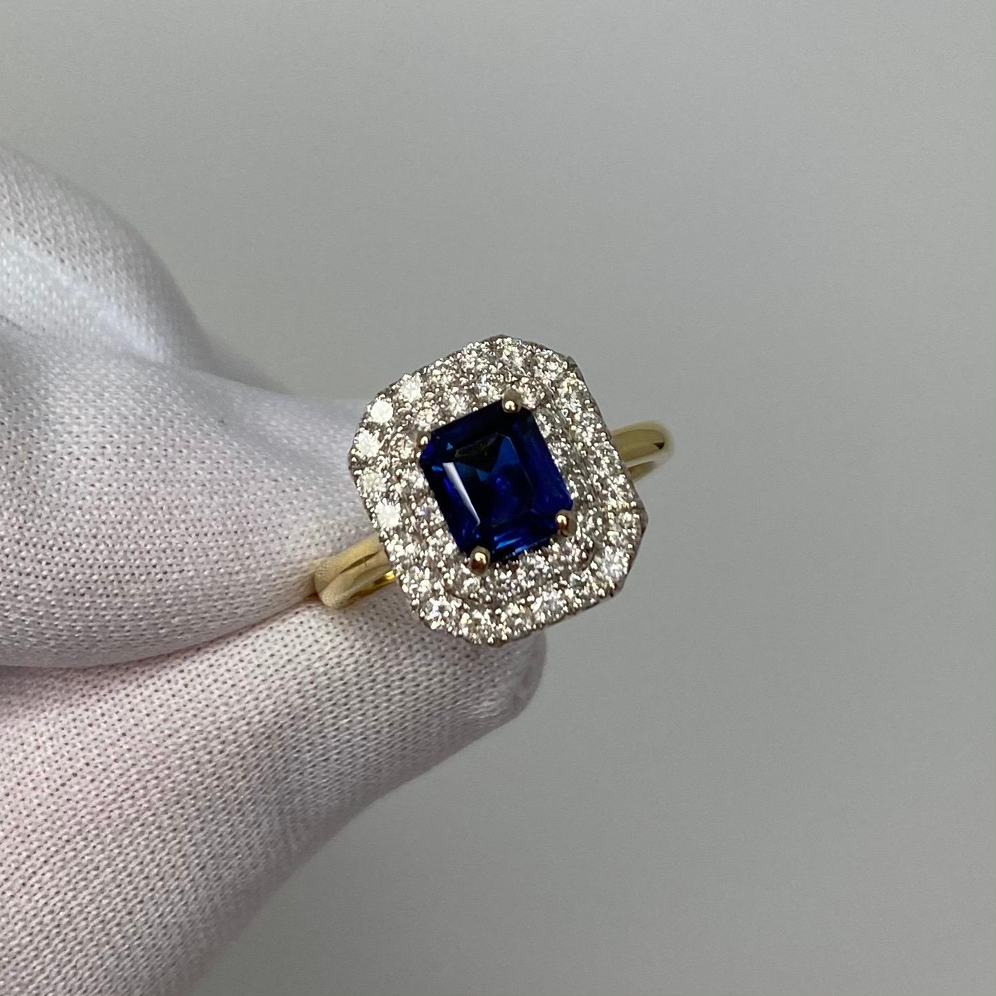 2 Karat tiefblauer burmesischer Saphir & Diamant 18 Karat Gold Smaragdschliff Halo-Ring im Zustand „Neu“ im Angebot in Birmingham, GB