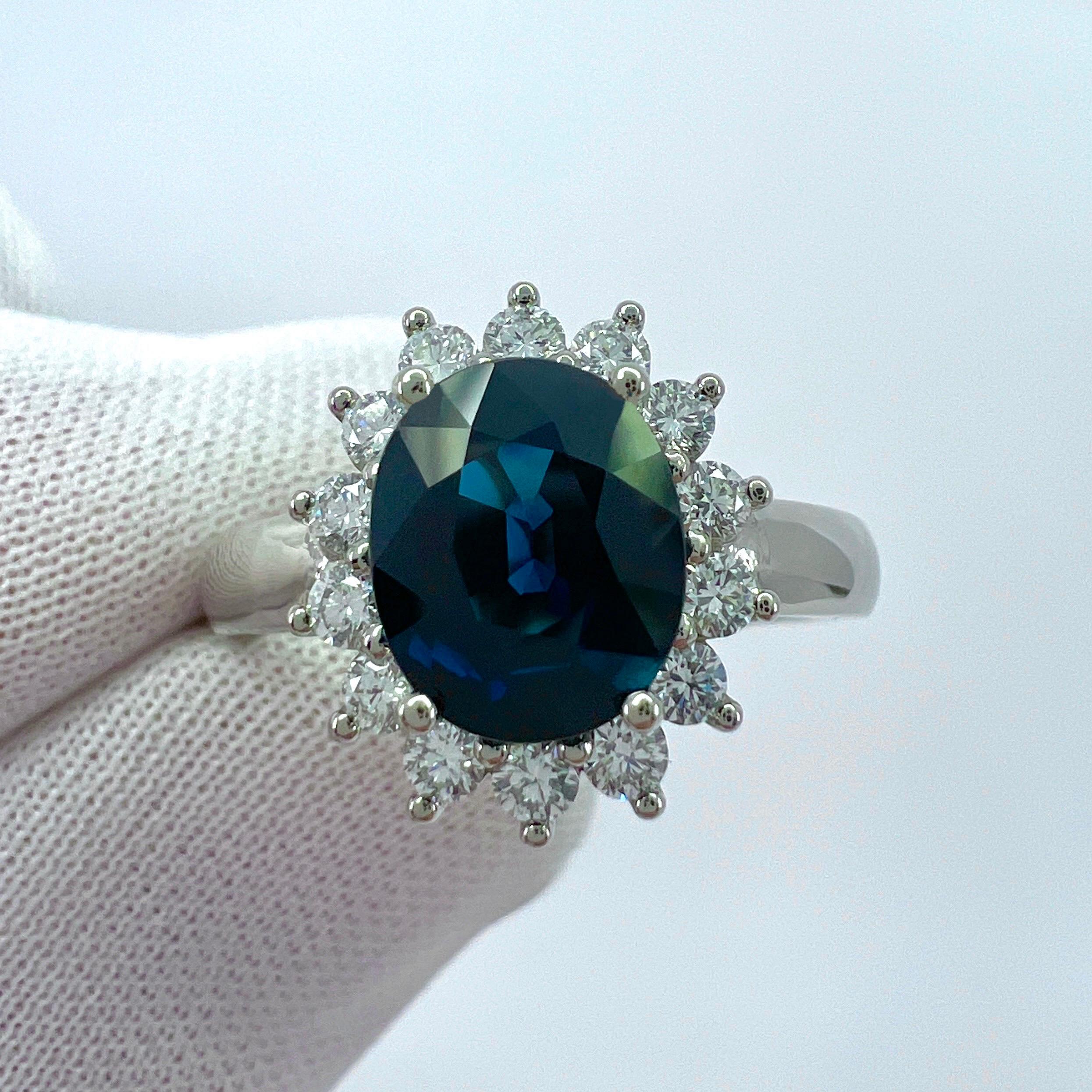 2 Carat Deep Blue Sapphire & Diamond Cluster Cocktail 18k White Gold Dianna Ring In New Condition For Sale In Birmingham, GB