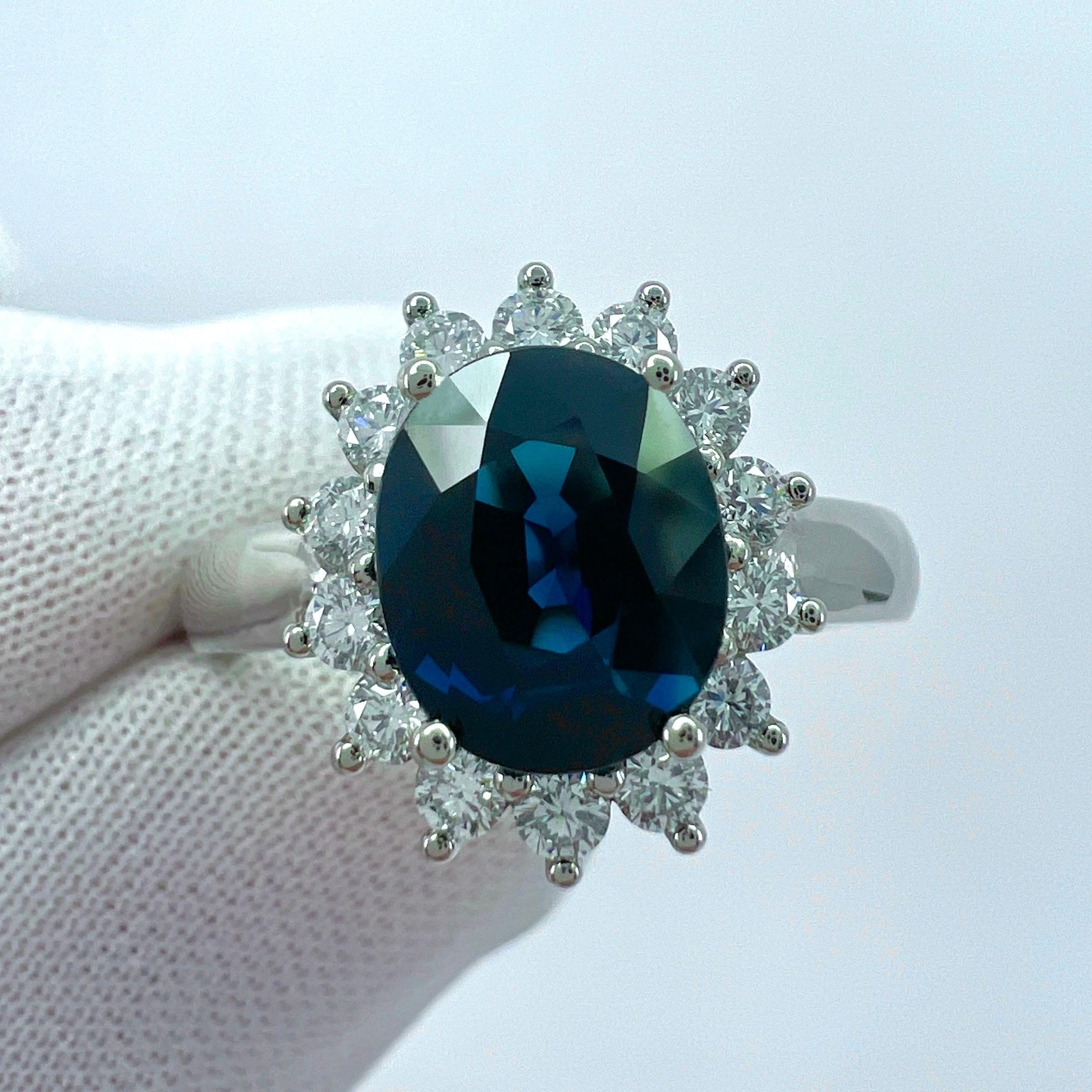 Women's or Men's 2 Carat Deep Blue Sapphire & Diamond Cluster Cocktail 18k White Gold Dianna Ring For Sale