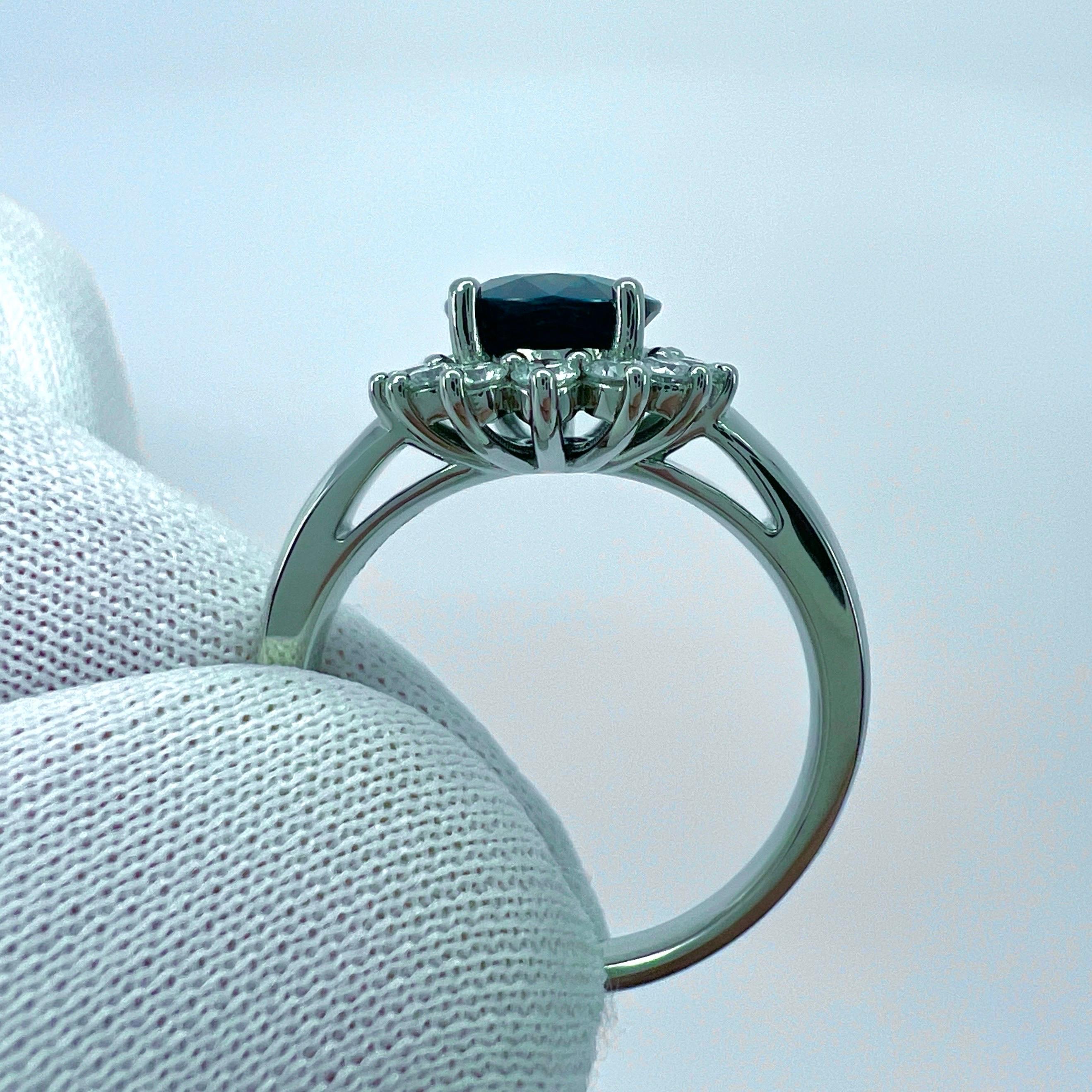 2 Carat Deep Blue Sapphire & Diamond Cluster Cocktail 18k White Gold Dianna Ring For Sale 2