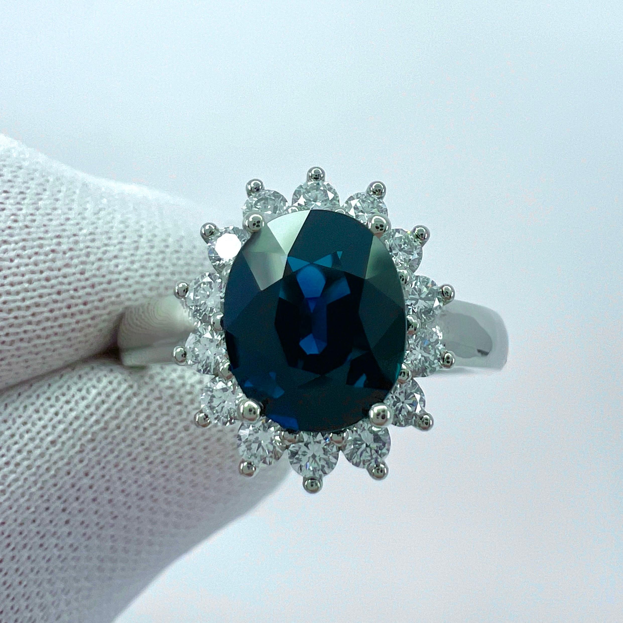 2 Carat Deep Blue Sapphire & Diamond Cluster Cocktail 18k White Gold Dianna Ring For Sale 3