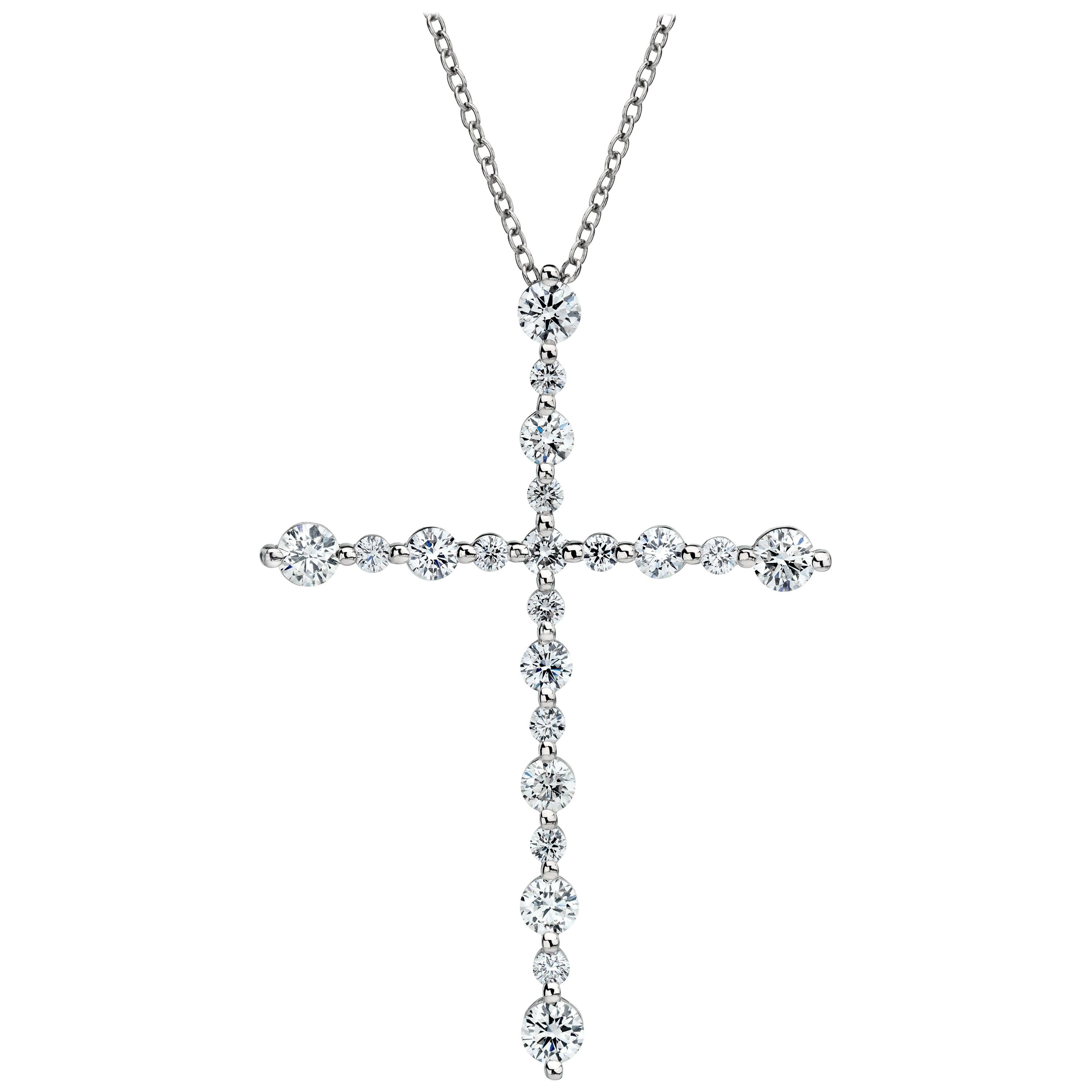 2 Carat Diamond, 18 Karat White Gold Cross Pendant For Sale