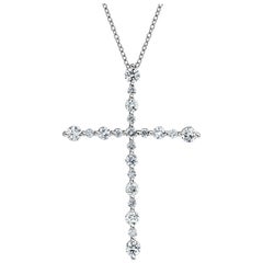2 Carat Diamond, 18 Karat White Gold Cross Pendant
