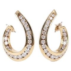 2 Carat Diamond 18k Yellow Gold Curved Hoop Earrings