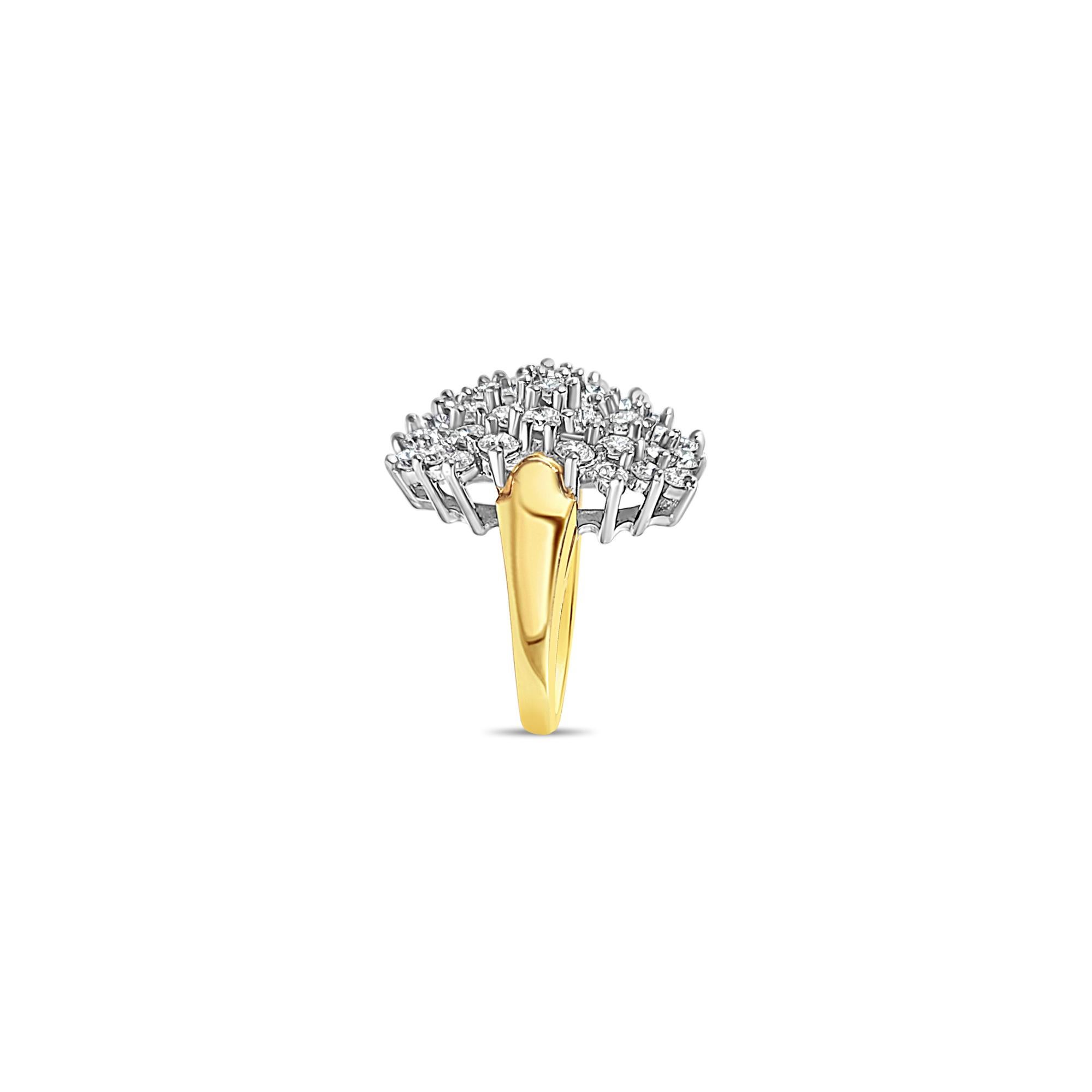 Round Cut 2 Carat Diamond Cluster Cocktail Ring 14k Yellow Gold For Sale