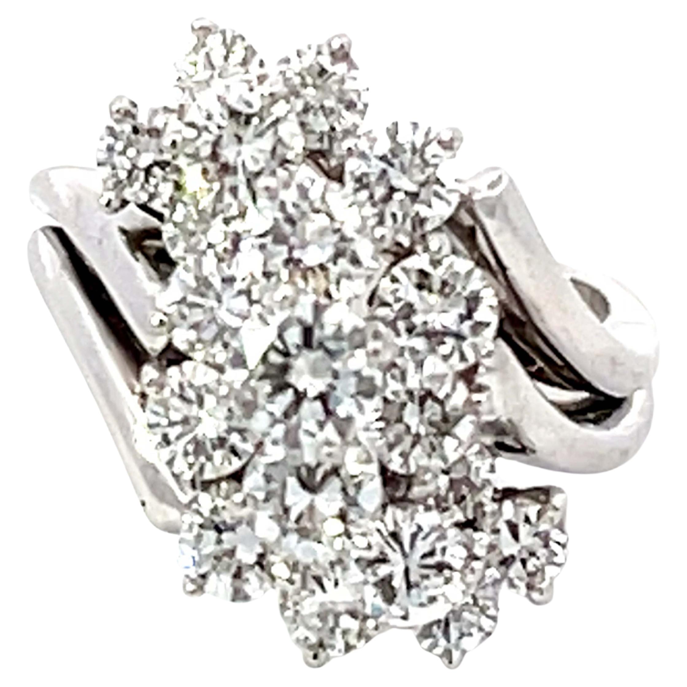 2 Carat Diamond Cluster Ring 18k White Gold For Sale