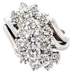 Vintage 2 Carat Diamond Cluster Ring 18k White Gold