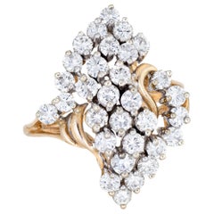 2 Carat Diamond Cluster Ring Vintage 14 Karat Yellow Gold Estate Fine Jewelry