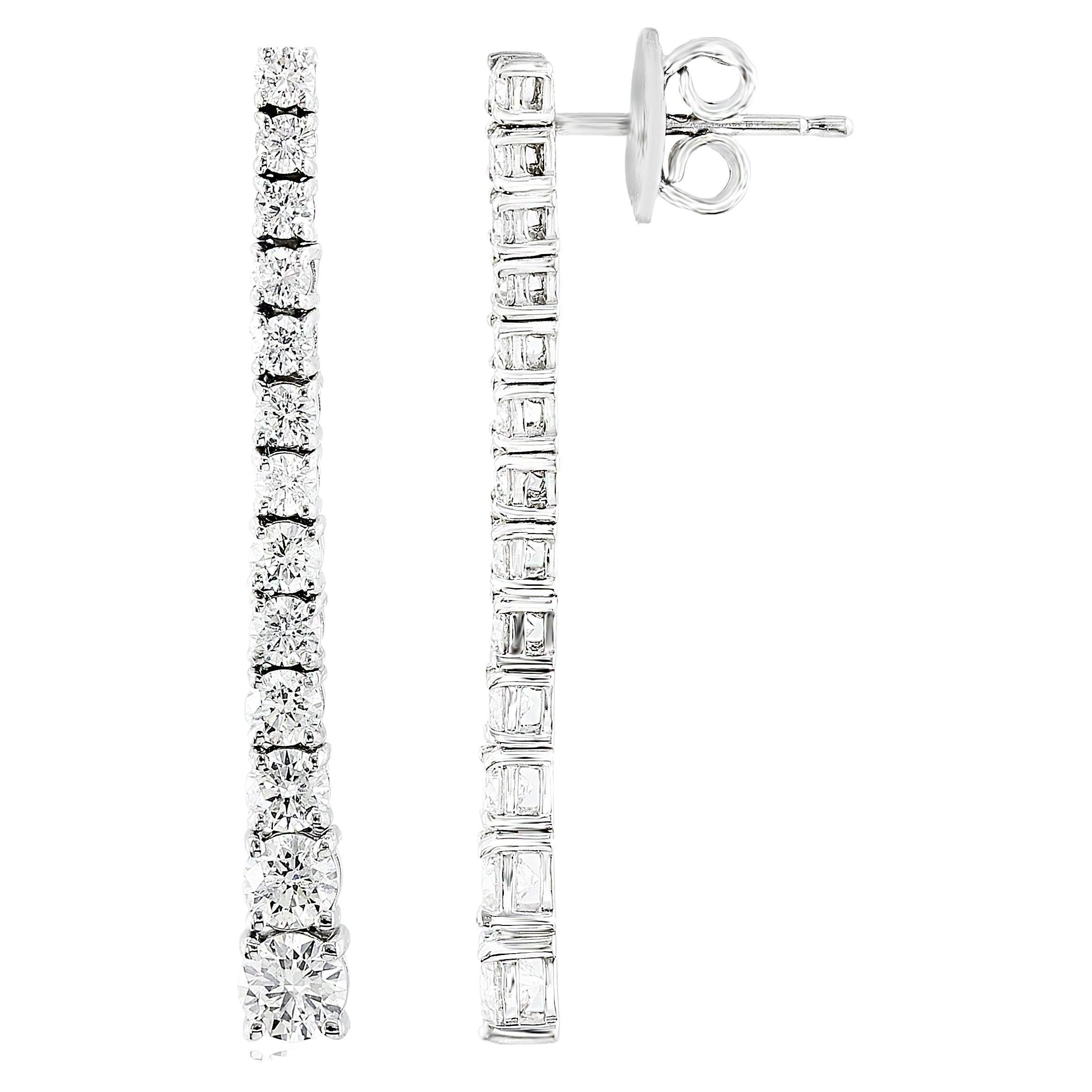 2 Carat Diamond Drop Earrings in 14k White Gold For Sale