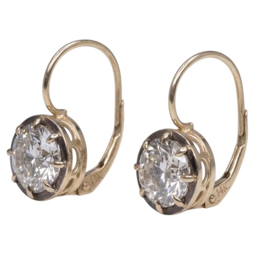 Pendientes colgantes con diamantes de 2 quilates en oro amarillo de 14k en venta