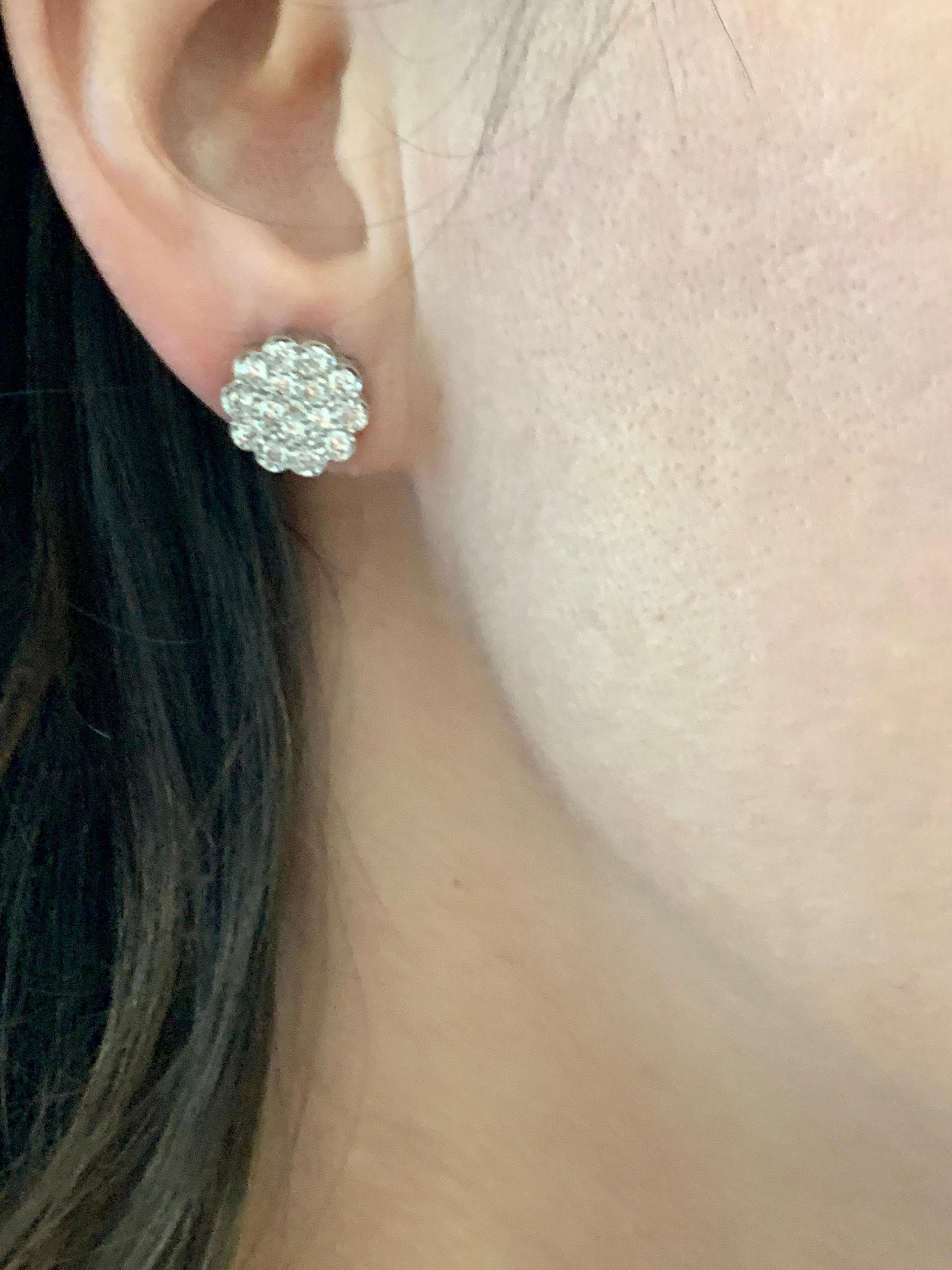 2 Carat Diamond Floral Cluster Flower Stud Earrings in 14 Karat White Gold 2