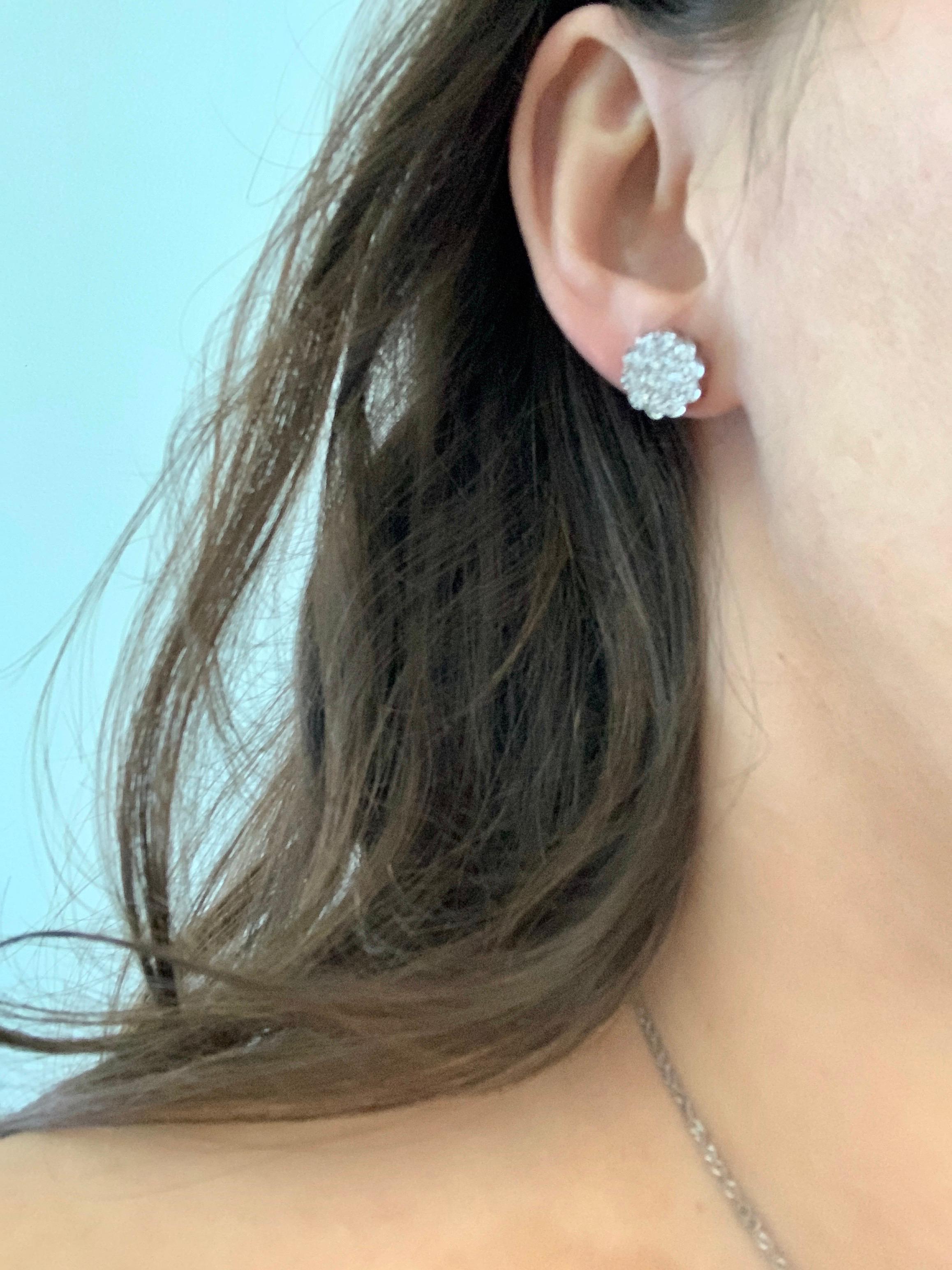 Women's 2 Carat Diamond Floral Cluster Flower Stud Earrings in 14 Karat White Gold