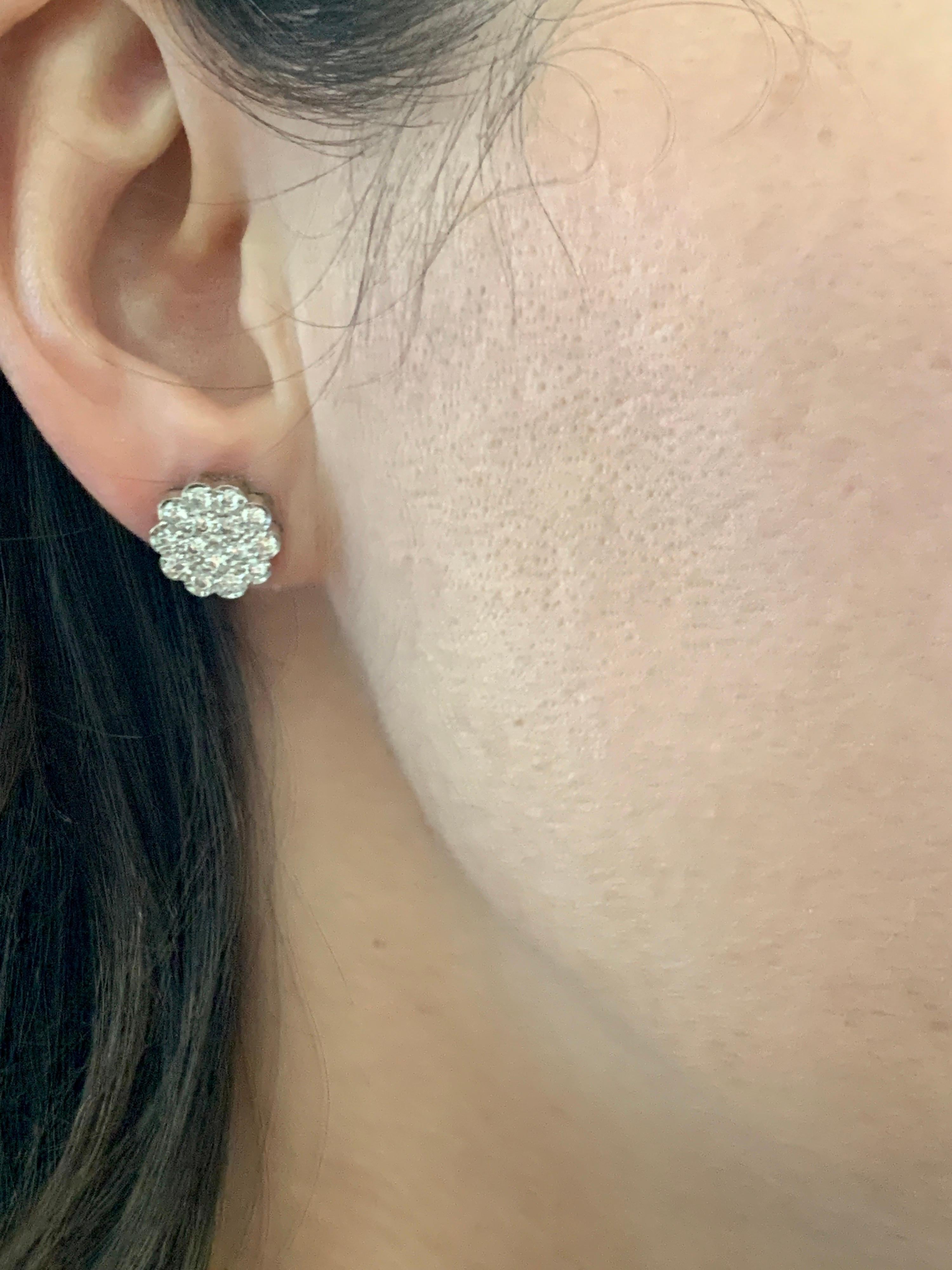 2 Carat Diamond Floral Cluster Flower Stud Earrings in 14 Karat White Gold 1