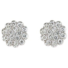 2 Carat Diamond Floral Cluster Flower Stud Earrings in 14 Karat White Gold