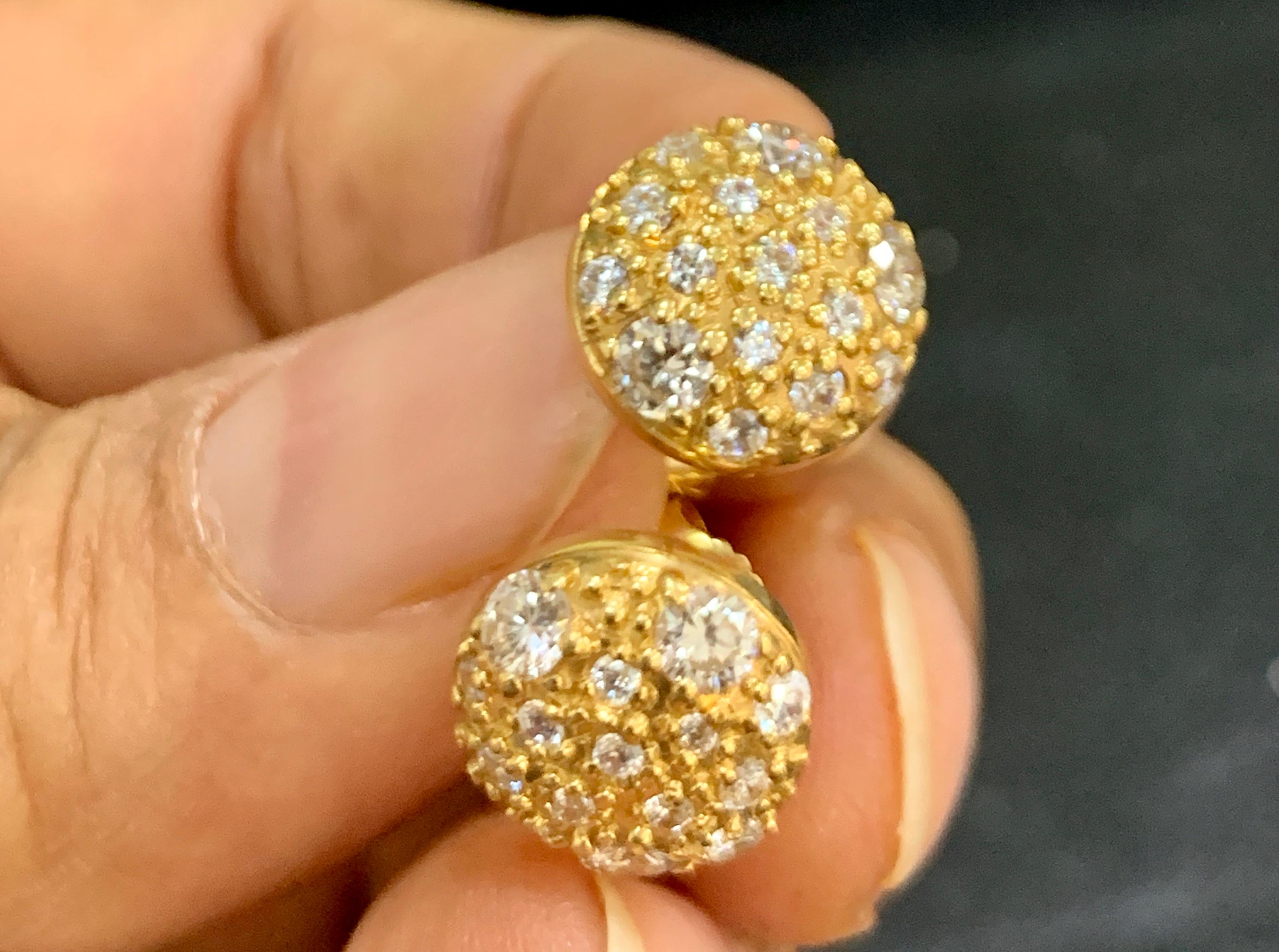Round Cut 2 Carat Diamond Floral Cluster Flower Stud Earrings in 14 Karat Yellow Gold