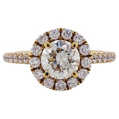 Bague de fiançailles en or jaune 18 carats avec halo de diamants de 2 carats et diamants