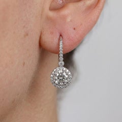 2 Carat Diamond Halo Drop Earrings in 18k White Gold
