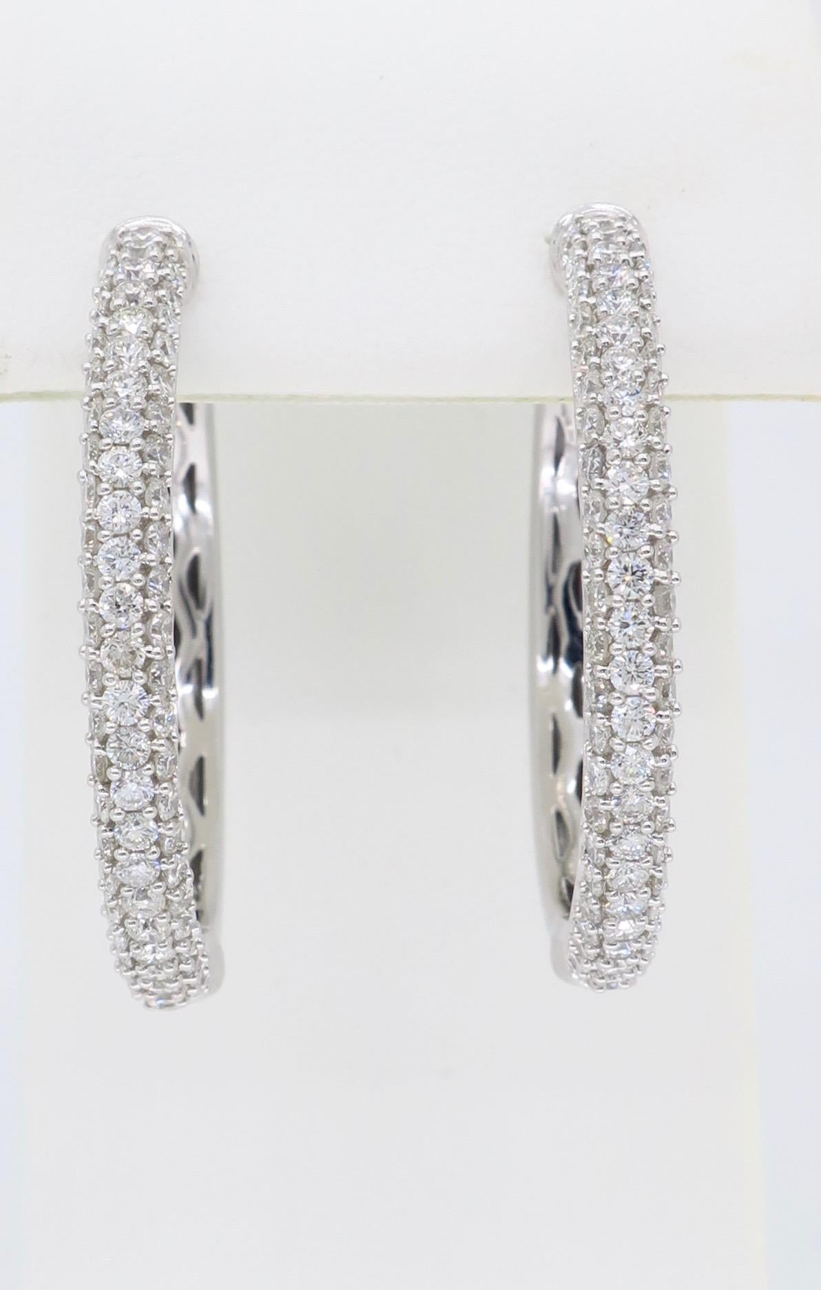 2 Carat Diamond Hoop Earrings In Excellent Condition In Webster, NY